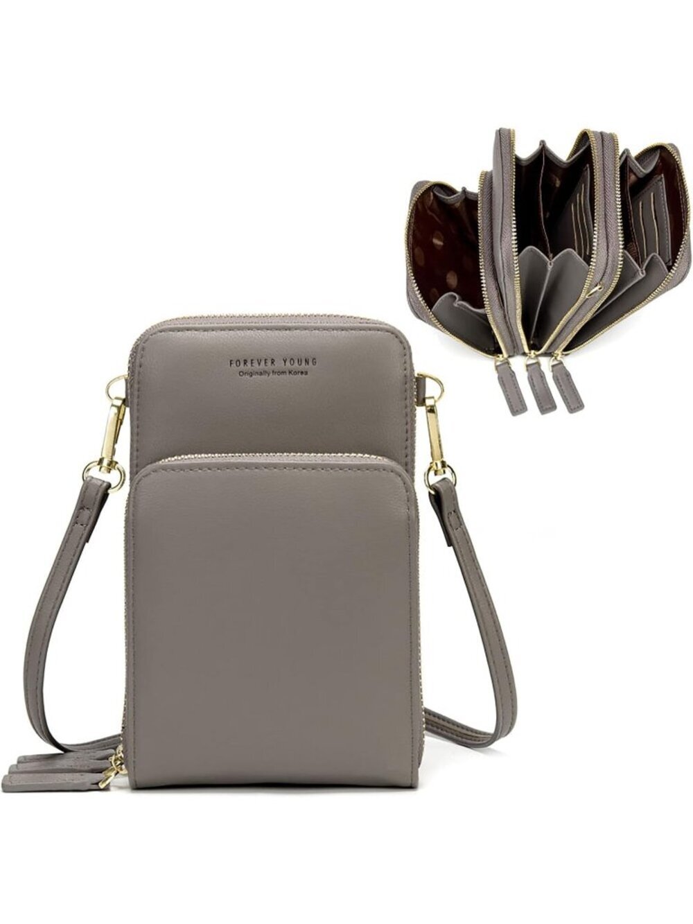 Women's Gray Small Leather with Guitar Strap Stylish  Crossbody bags with 2 Slot